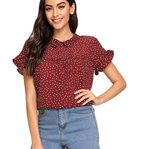 Peter Pan Collar Short Sleeve Babydoll Blouse Top